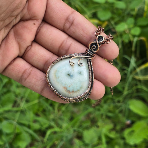 Solar Quartz Gemstone Handmade Copper Wire Wrap Chain Pendant 2.36