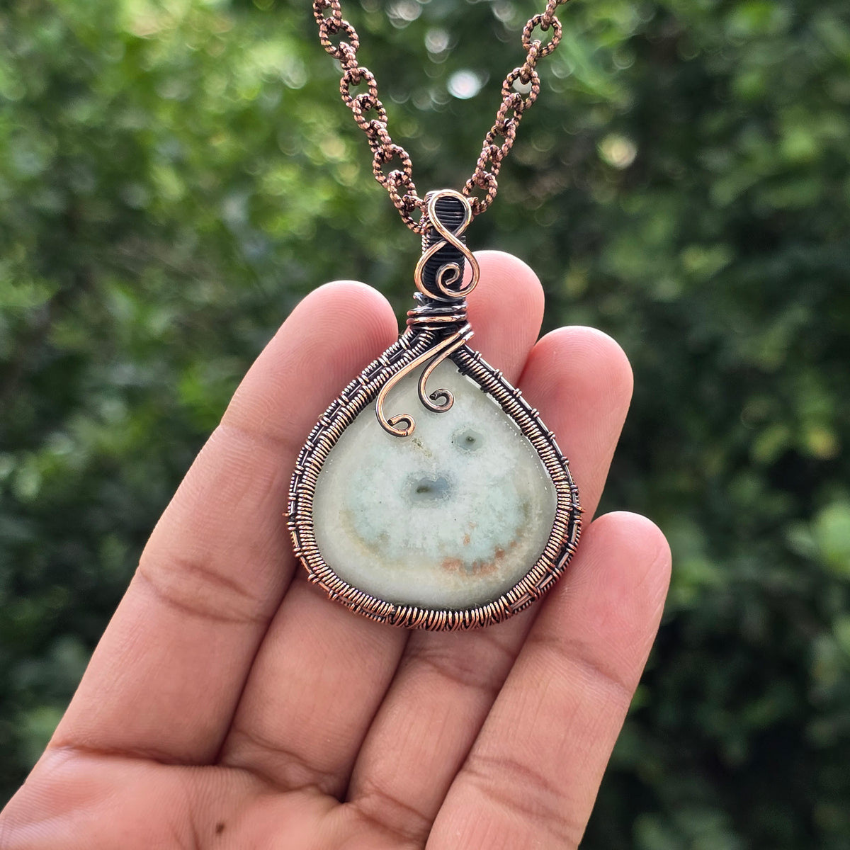 Solar Quartz Gemstone Handmade Copper Wire Wrap Chain Pendant 2.36" Sunkarton