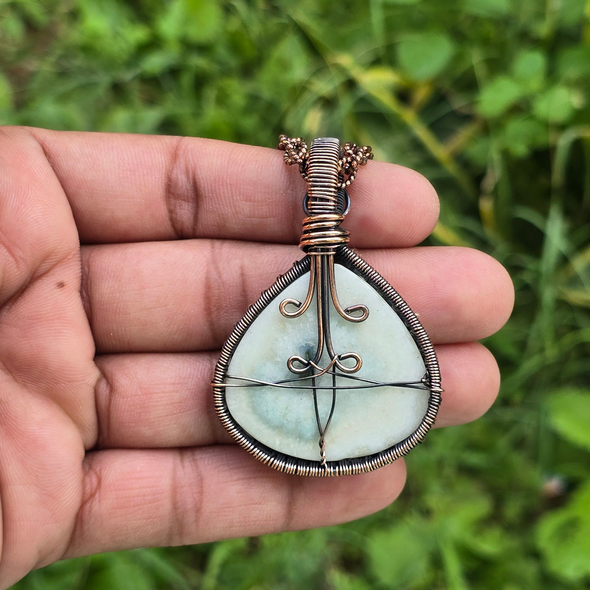 Solar Quartz Gemstone Handmade Copper Wire Wrap Chain Pendant 2.36" Sunkarton