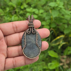 Labradorite Gemstone Handmade Copper Wire Wrap Chain Pendant 2.75" Sunkarton