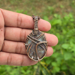 Red Plum Root Agate Gemstone Handmade Copper Wire Wrap Chain Pendant 2.36" Sunkarton