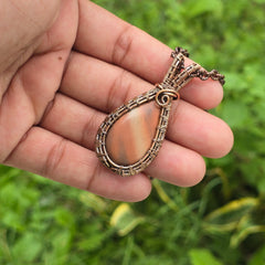 Red Jasper Gemstone Handmade Copper Wire Wrap Chain Pendant 2.16" Sunkarton