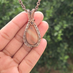 Red Jasper Gemstone Handmade Copper Wire Wrap Chain Pendant 2.16" Sunkarton