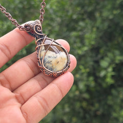 Dendrite opal Gemstone Handmade Copper Wire Wrap Chain Pendant 2.16" Sunkarton