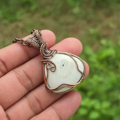 Solar Quartz Gemstone Handmade Copper Wire Wrap Chain Pendant 1.96" Sunkarton