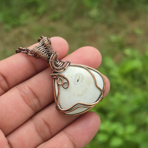 Solar Quartz Gemstone Handmade Copper Wire Wrap Chain Pendant 1.96" Sunkarton