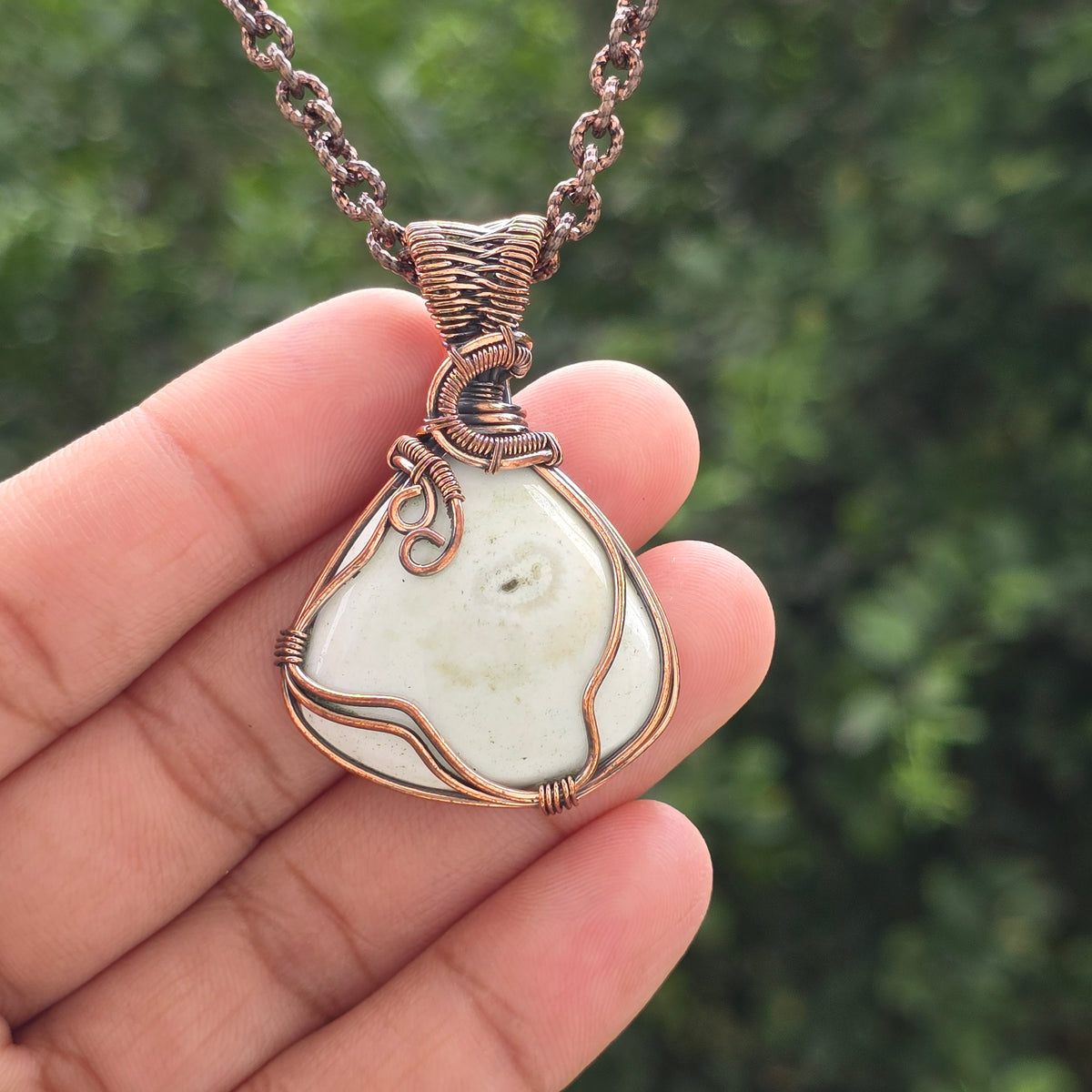 Solar Quartz Gemstone Handmade Copper Wire Wrap Chain Pendant 1.96" Sunkarton