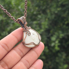 Solar Quartz Gemstone Handmade Copper Wire Wrap Chain Pendant 1.96" Sunkarton