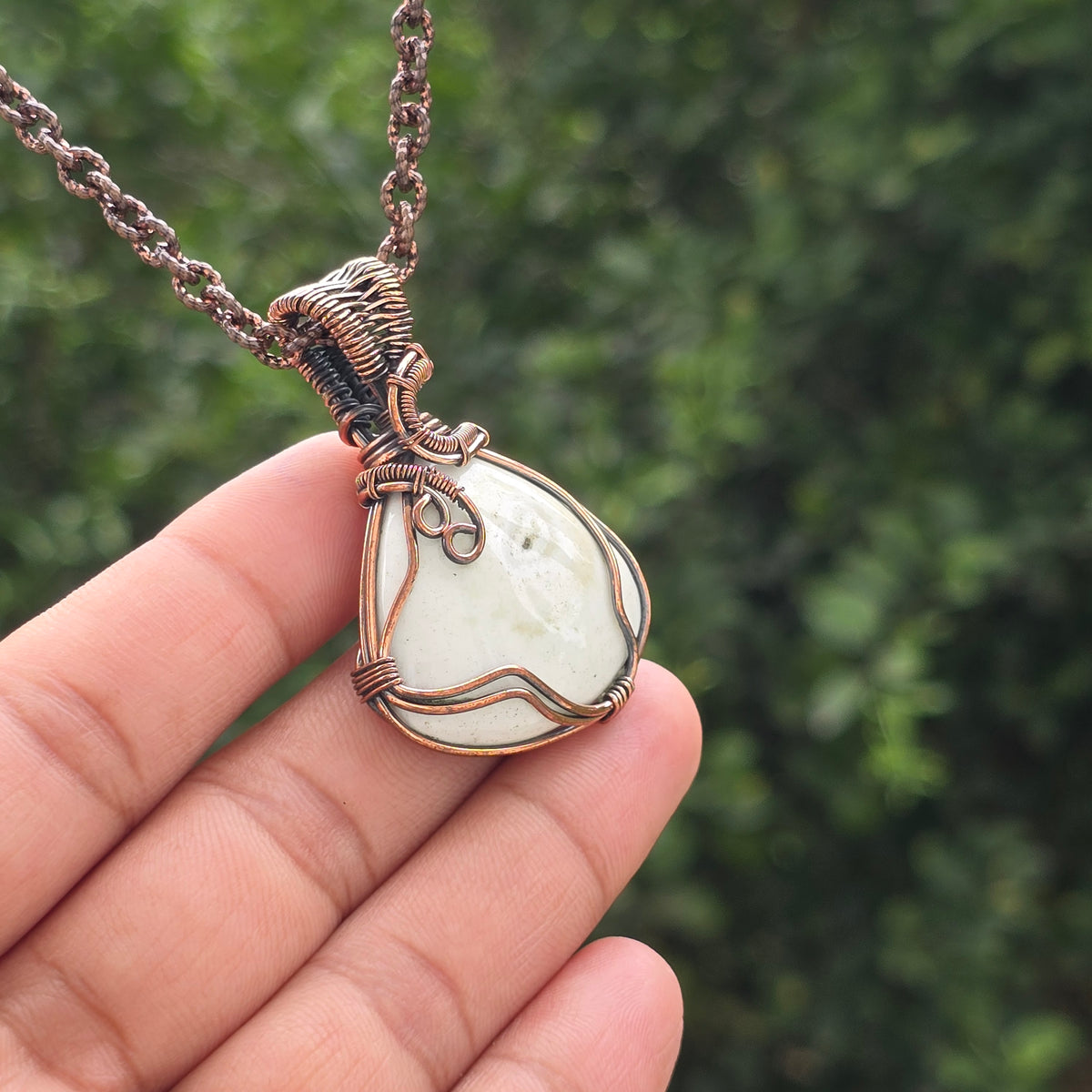 Solar Quartz Gemstone Handmade Copper Wire Wrap Chain Pendant 1.96" Sunkarton