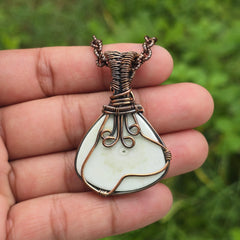 Solar Quartz Gemstone Handmade Copper Wire Wrap Chain Pendant 1.96" Sunkarton