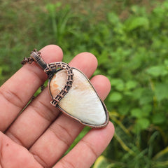 Scolecite  Gemstone Handmade Copper Wire Wrap Chain Pendant 2.75" Sunkarton