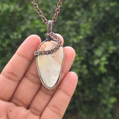 Scolecite  Gemstone Handmade Copper Wire Wrap Chain Pendant 2.75" Sunkarton