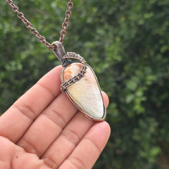 Scolecite  Gemstone Handmade Copper Wire Wrap Chain Pendant 2.75" Sunkarton