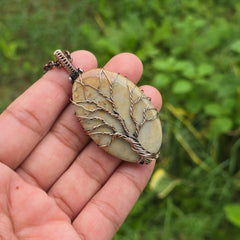 Polychrome Jasper Gemstone Handmade Copper Wire Wrap Chain Pendant 2.75" Sunkarton
