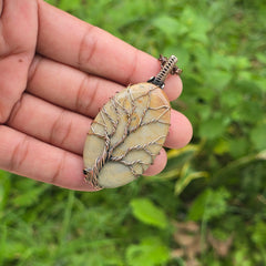 Polychrome Jasper Gemstone Handmade Copper Wire Wrap Chain Pendant 2.75" Sunkarton