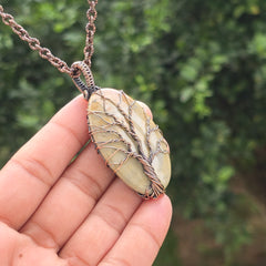 Polychrome Jasper Gemstone Handmade Copper Wire Wrap Chain Pendant 2.75" Sunkarton