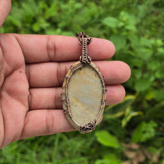 Polychrome Jasper Gemstone Handmade Copper Wire Wrap Chain Pendant 2.75" Sunkarton