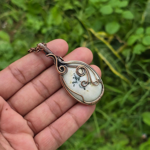 Solar Quartz Gemstone Handmade Copper Wire Wrap Chain Pendant 2.55