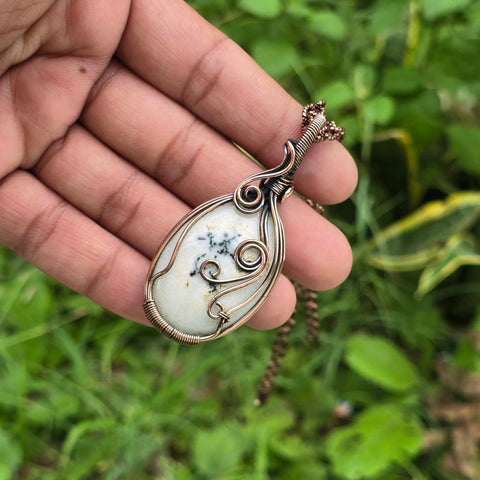 Solar Quartz Gemstone Handmade Copper Wire Wrap Chain Pendant 2.55