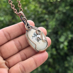 Solar Quartz Gemstone Handmade Copper Wire Wrap Chain Pendant 2.55" Sunkarton