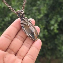 Montana Agate Gemstone Handmade Copper Wire Wrap Chain Pendant 2.36" Sunkarton