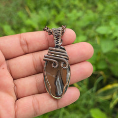 Montana Agate Gemstone Handmade Copper Wire Wrap Chain Pendant 2.36" Sunkarton