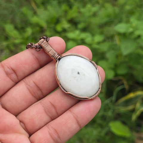 Solar Quartz Gemstone Handmade Copper Wire Wrap Chain Pendant 2.16
