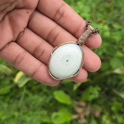 Solar Quartz Gemstone Handmade Copper Wire Wrap Chain Pendant 2.16