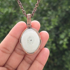 Solar Quartz Gemstone Handmade Copper Wire Wrap Chain Pendant 2.16" Sunkarton
