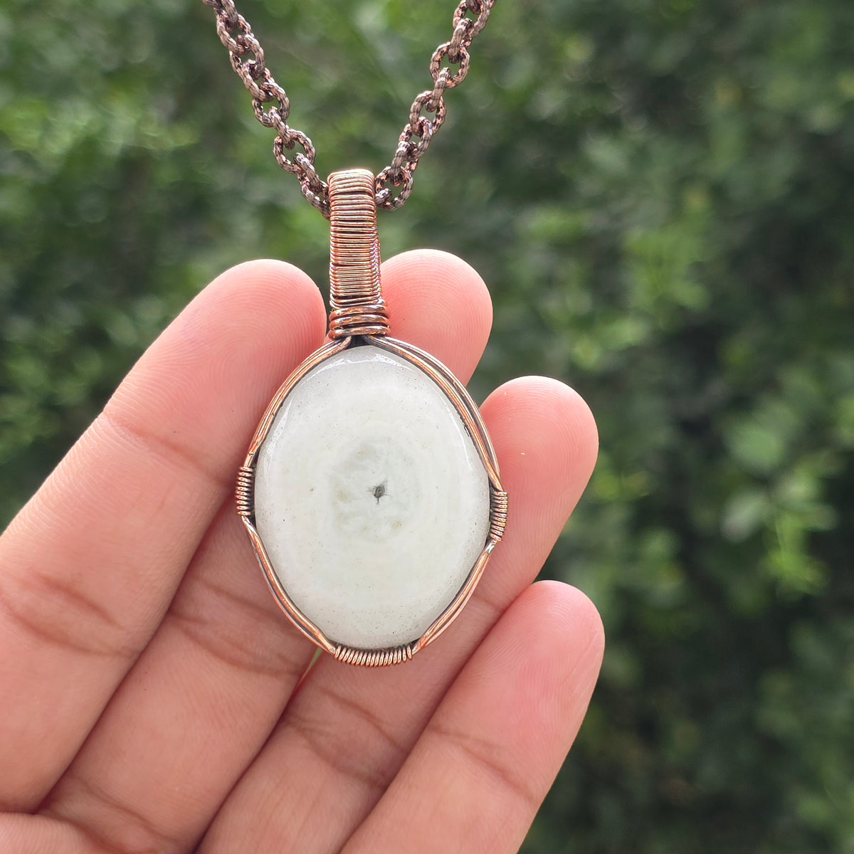 Solar Quartz Gemstone Handmade Copper Wire Wrap Chain Pendant 2.16" Sunkarton