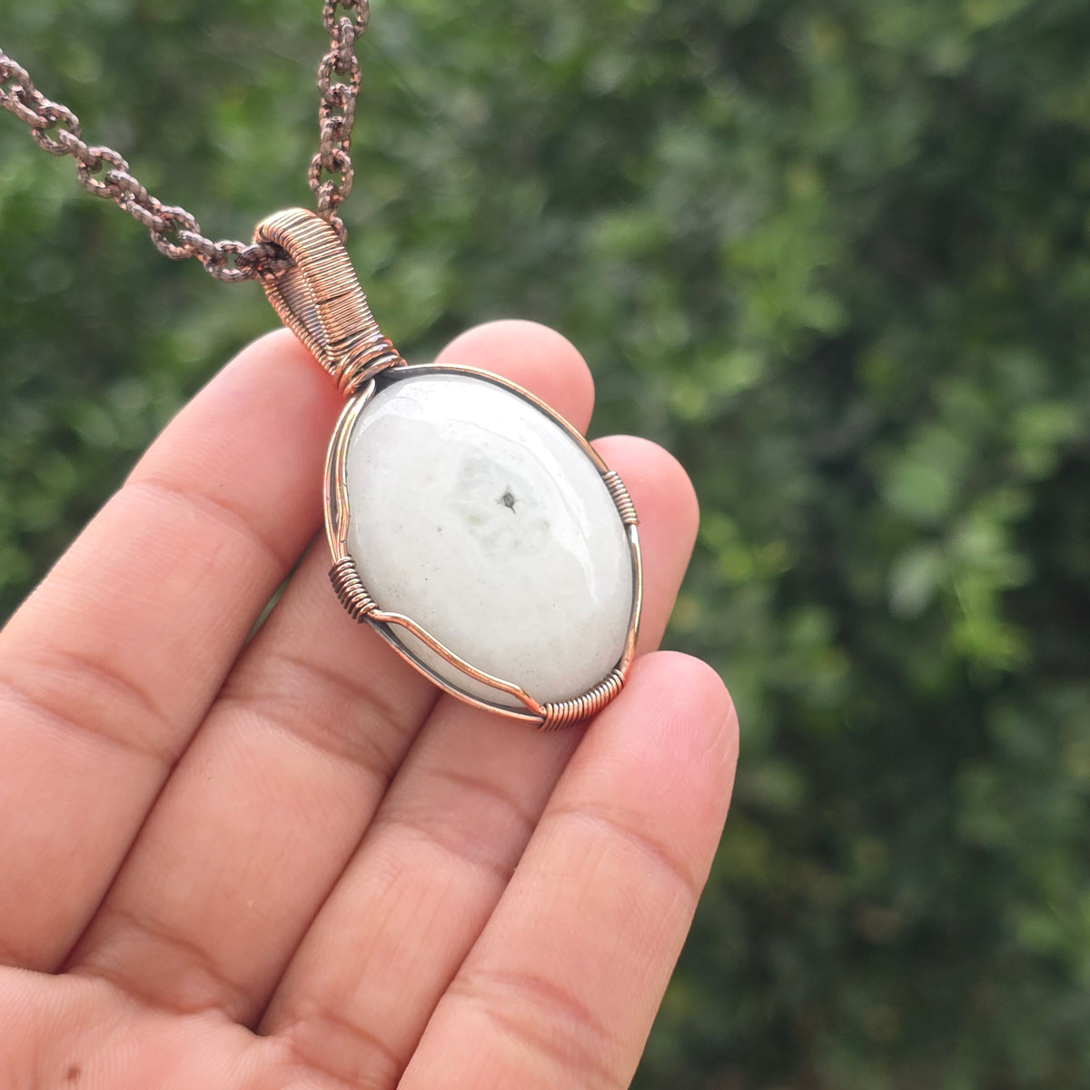 Solar Quartz Gemstone Handmade Copper Wire Wrap Chain Pendant 2.16" Sunkarton