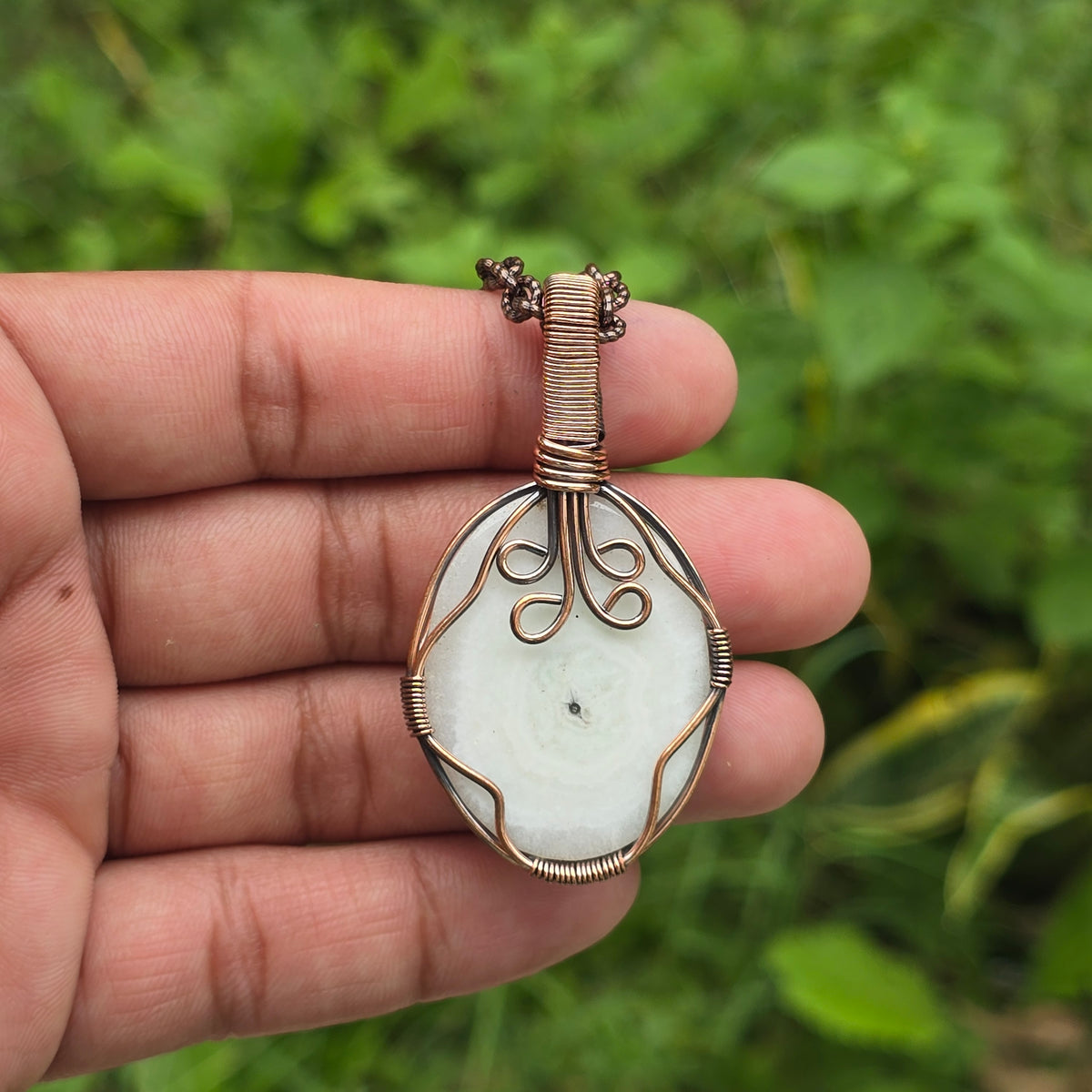 Solar Quartz Gemstone Handmade Copper Wire Wrap Chain Pendant 2.16" Sunkarton