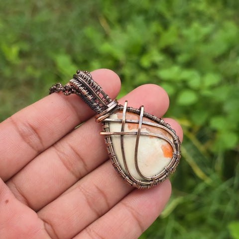 Scolecite  Gemstone Handmade Copper Wire Wrap Chain Pendant 2.36