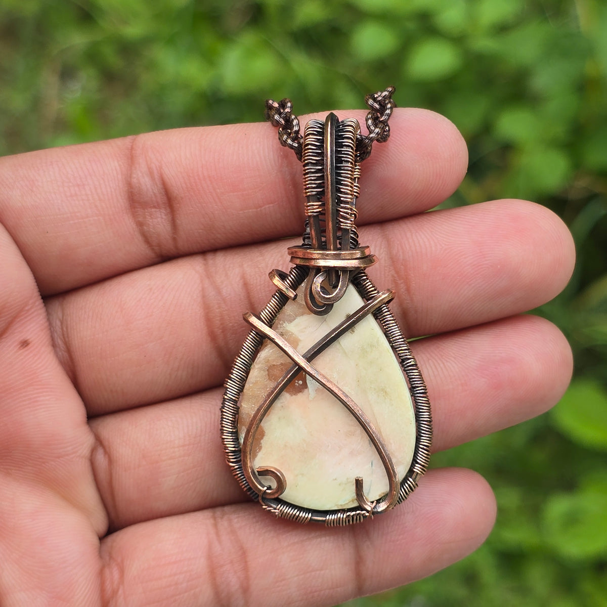 Scolecite  Gemstone Handmade Copper Wire Wrap Chain Pendant 2.36" Sunkarton