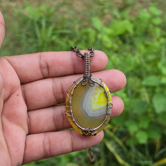 Onyx Gemstone Handmade Copper Wire Wrap Chain Pendant 2.36" Sunkarton