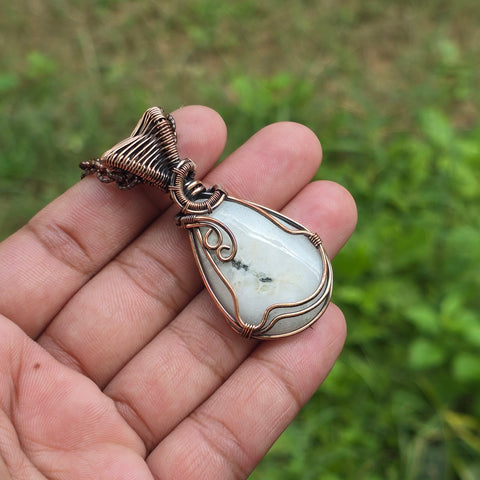 Solar Quartz Gemstone Handmade Copper Wire Wrap Chain Pendant 2.36