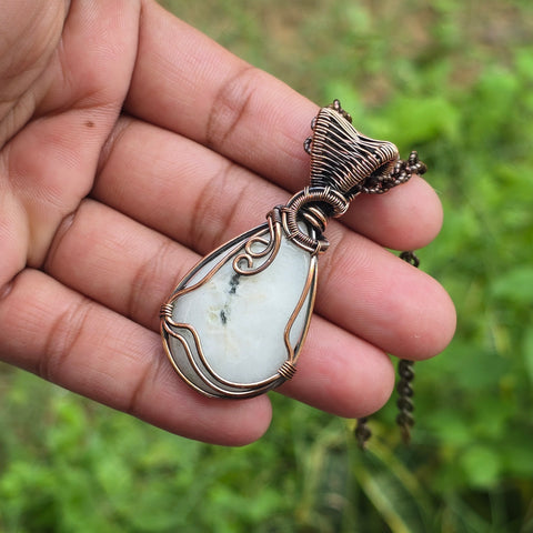 Solar Quartz Gemstone Handmade Copper Wire Wrap Chain Pendant 2.36