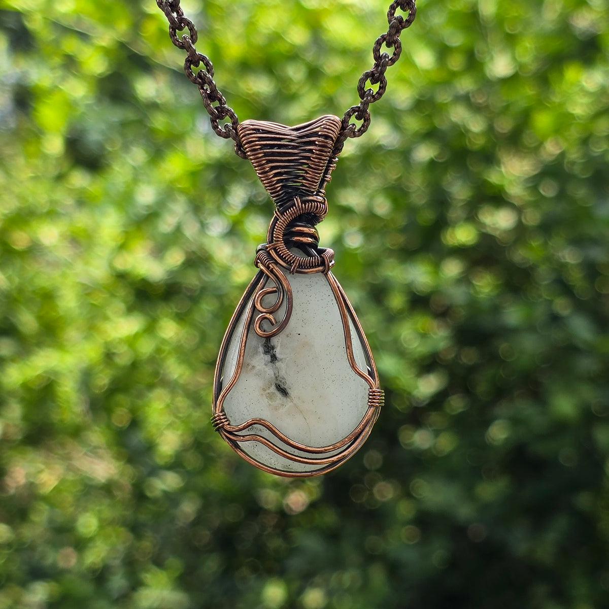 Solar Quartz Gemstone Handmade Copper Wire Wrap Chain Pendant 2.36" Sunkarton