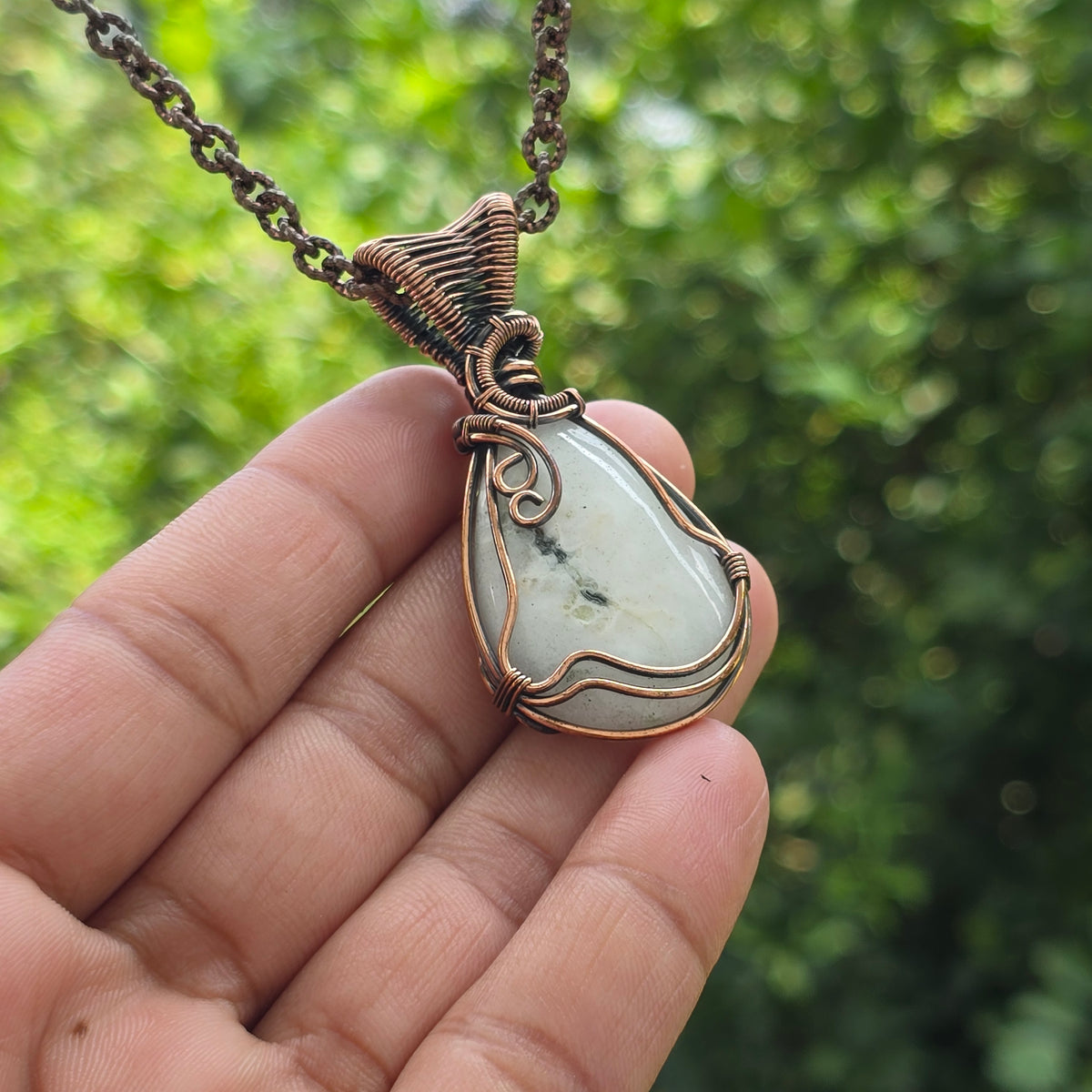 Solar Quartz Gemstone Handmade Copper Wire Wrap Chain Pendant 2.36" Sunkarton