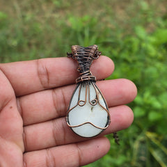 Solar Quartz Gemstone Handmade Copper Wire Wrap Chain Pendant 2.36" Sunkarton