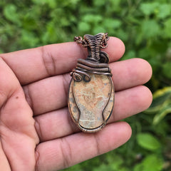 Maligano Jasper Gemstone Handmade Copper Wire Wrap Chain Pendant 2.36" Sunkarton