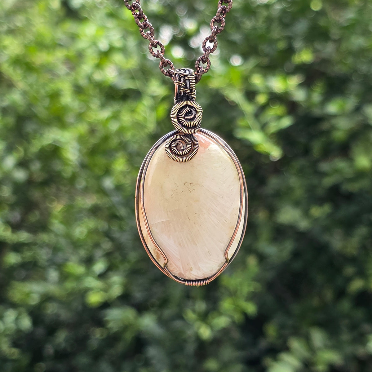 Scolecite  Gemstone Handmade Copper Wire Wrap Chain Pendant 2.55" Sunkarton