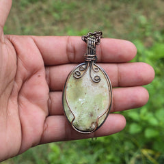 Scolecite  Gemstone Handmade Copper Wire Wrap Chain Pendant 2.55" Sunkarton
