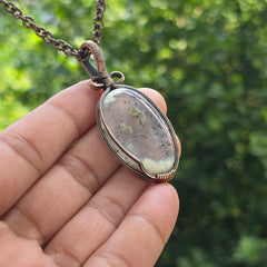 Dendrite Opal Gemstone Handmade Copper Wire Wrap Chain Pendant 2.36" Sunkarton
