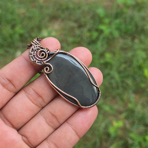Polychrome Jasper Gemstone Handmade Copper Wire Wrap Chain Pendant 2.55