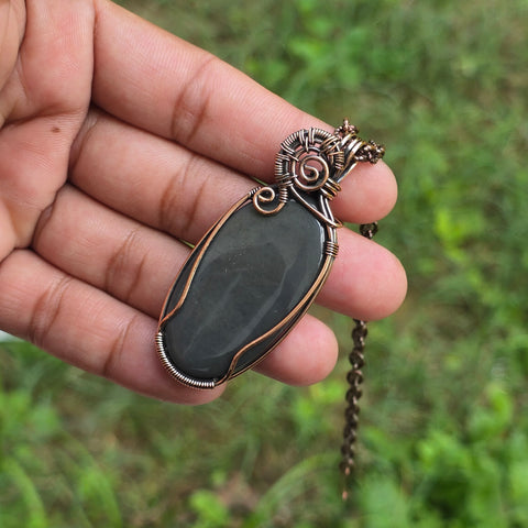 Polychrome Jasper Gemstone Handmade Copper Wire Wrap Chain Pendant 2.55