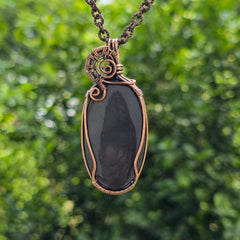 Polychrome Jasper Gemstone Handmade Copper Wire Wrap Chain Pendant 2.55" Sunkarton