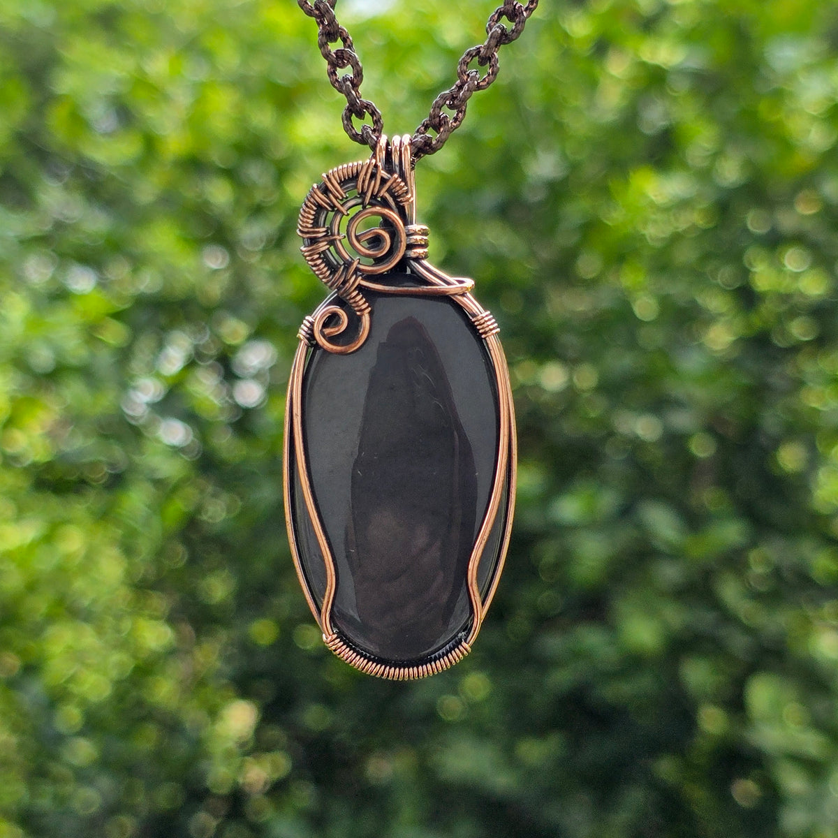 Polychrome Jasper Gemstone Handmade Copper Wire Wrap Chain Pendant 2.55" Sunkarton