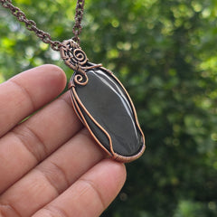 Polychrome Jasper Gemstone Handmade Copper Wire Wrap Chain Pendant 2.55" Sunkarton
