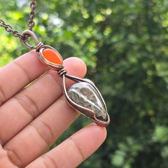 Crazy Lace Agate Gemstone Handmade Copper Wire Wrap Chain Pendant 3.34" Sunkarton